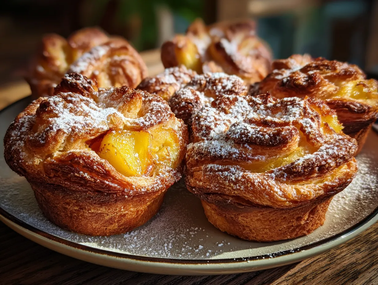 Golden-Baked Peach Pie Cruffins with Cinnamon Sugar Coating and Vanilla Glaze - secondary view